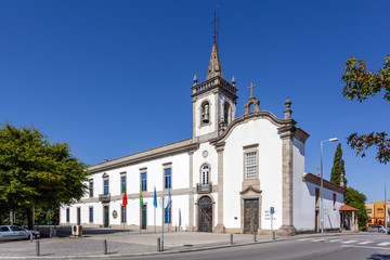 Lapa Chapel - a Sacred Art Museum (right), and the Lusiada University branch (left) in Vila Nova de Famalicao, Portugal.