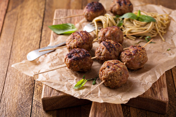 Turkey meatballs on wooden skewers