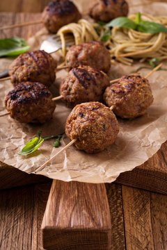 Turkey Meatballs On Wooden Skewers