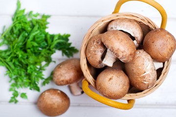 mushrooms in the basket. selective focus