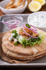 Chicken pita sandwich with cucumber sauce