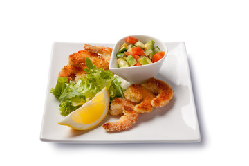 Fried shrimps with vegetables.