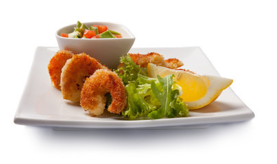 Fried shrimps with vegetables.