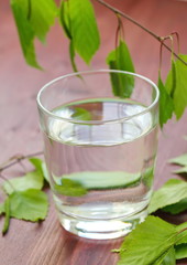 Glass of clean water on natural background
