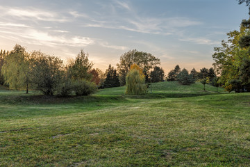 Sunset in city park