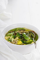 Green minestrone with vegetables 