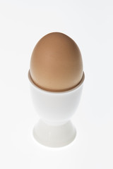 Egg in eggcup white background
