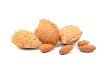 Fruits of almonds isolated on white background