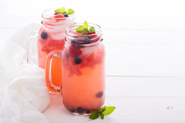 Watermelon lemonade in mason jars