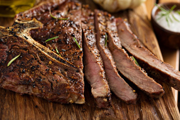 Beef steak cooked on a grill