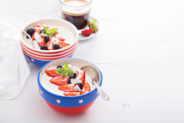 Yogurt bowls with strawberry and blueberry