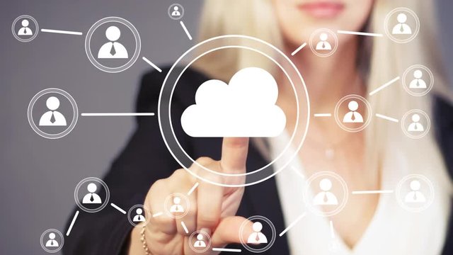 Businessman push button cloud icon