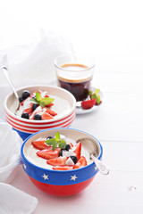 Yogurt bowls with strawberry and blueberry