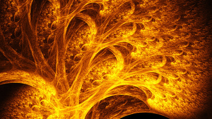 Obraz premium Magic forest in unusual bright colors. Avant-garde and abstract. Mysterious psychedelic relaxation wallpape. Sacred geometry. Fractal Wallpaper pattern desktop. Digital artwork creative graphic design