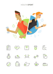 Athletic man and woman symbol illustration icon set