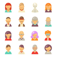 Flat people icons for app user avatar face. Man and woman vector