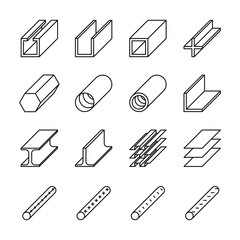 Rolled metal product icons. Vector pictograms
