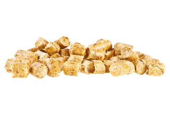 Pelleted compound feed Isolated on white background, wheatfeed p