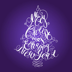 Merry Christmas and Happy New Year vector hand lettering.