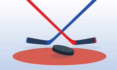Ice Hockey Player with Stick and Puck. Vector Illustration.