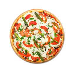 Delicious pizza with mushrooms and asparagus