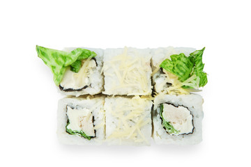 Set of sushi rolls isolated at white