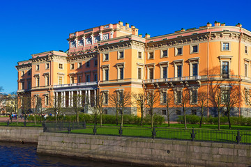 View of the Mikhailovsky Castle. Embankment of the river Moyka. Saint Petersburg. Russia. 