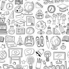 Doodle vector seamless pattern School and education