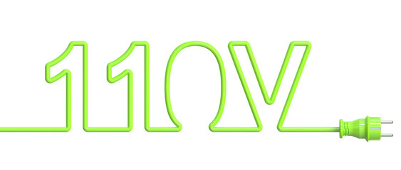 110 Volt concept from green wire and plug. 3D rendering