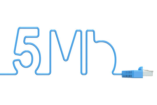 5 Mbps internet concept, computer network cable. 3D rendering