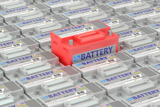 Car batteries background, 3D rendering