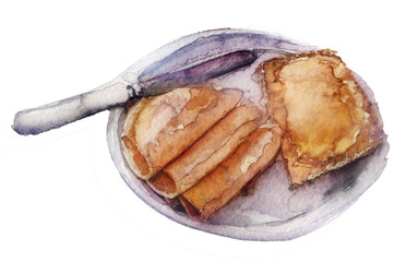 watercolor sandwich on white background