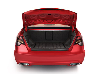 empty open trunk of a car 3d render - obrazy, fototapety, plakaty