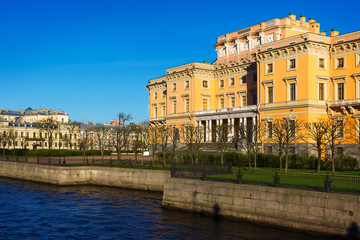 Fototapeta premium View of the Mikhailovsky Castle. Embankment of the river Moyka.