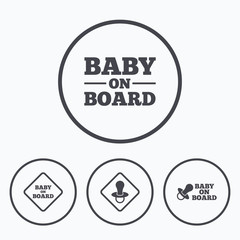 Baby on board icons. Infant caution signs.