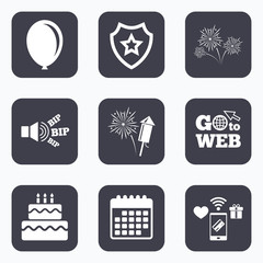 Birthday party icons. Cake and gift box symbol