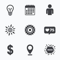 Business signs. Human and lamp bulb idea icons.