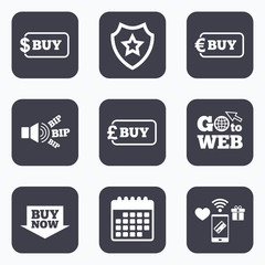 Buy now arrow sign. Online shopping icons.