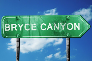 Bryce canyon, 3D rendering, a vintage green direction sign