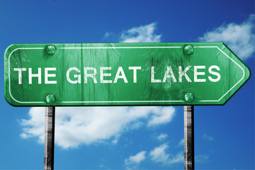 The great lakes, 3D rendering, a vintage green direction sign