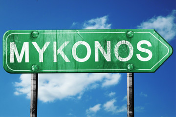 Mykonos, 3D rendering, a vintage green direction sign