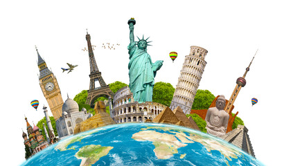 Famous landmarks of the world surrounding planet Earth