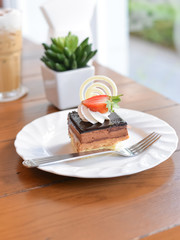 Cheesecake with chocolate with fresh strawberry