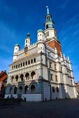 Fototapeta na wymiar Facade and tower of the Renaissance town hall in Poznan..
