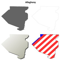 Allegheny County, Pennsylvania outline map set - obrazy, fototapety, plakaty
