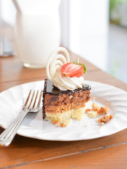 Cheesecake with chocolate with fresh strawberry