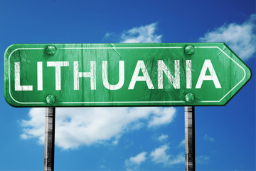 Lithuania, 3D rendering, a vintage green direction sign