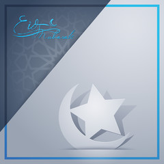 Eid Mubarak background islamic icon crescent and star for greeting banner