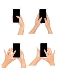 ICON of Woman hand using mobile phone touch screen