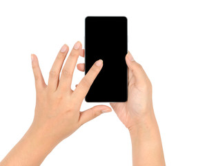 Woman hand using mobile phone touch screen